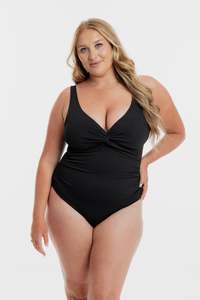 One Piece 1: Black Pebbled Texture Twist One Piece Swimsuit