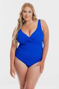 Cobalt Pebbled Texture Twist One Piece Swimsuit