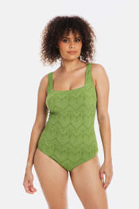 One Piece 1: Chiseled Green Square Neck One Piece Swimsuit