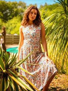 Cream Secret Garden Midi Dress