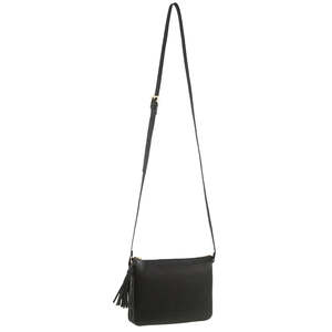Pierre Cardin: Pierre Cardin Leather Tassel Crossbody Bag  - Black