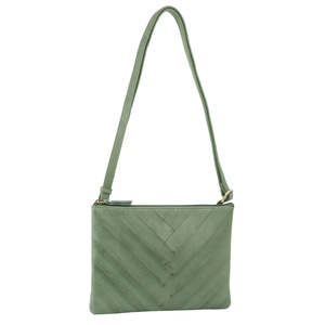 PIERRE CARDIN HERRINGBONE LEATHER CROSSBODY BAG - GREEN