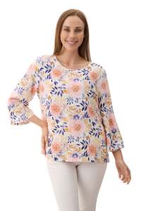 Tops: Plum 3/4 sleeve print top
