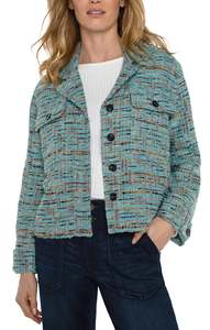 Liverpool Button Front Boxy Shacket - Ocean Boucle