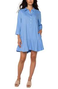 Shirt Dress with Flounce Hem - Chambray Blue