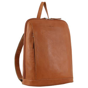Milleni: Milleni Nappa Leather Twin Zip Backpack -Cognac
