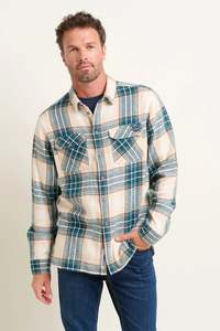 Shirts: Cream Blanket Check Overshirt
