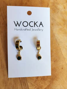 Jewellery: Emerald Green Gem Gold Cuff Earrings