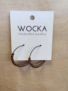Jewellery: Bronze Beaded Black Hoops