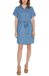 Summer Sale: Liverpool Belted Shirt Dress - Chambray