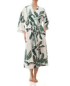 Sleepwear: Romy Mid Length Wrap - Green Tropical Leaf