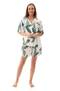 Sleepwear: Romy Short Pyjamas - Green Tropical Leaf