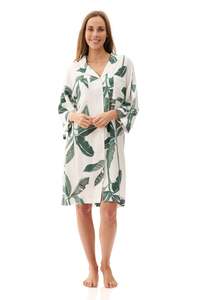 Sleepwear: Romy Short Sleepshirt - Green Tropical Leaf