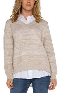 Liverpool Twofer Pullover Sweater - Light Oatmeal Melange