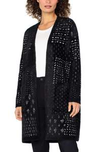 Womenswear: Open Front Sweater Coat - Black/White Patchwork