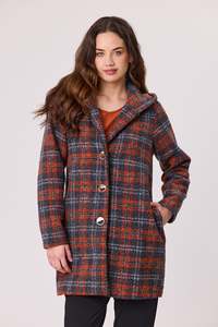 Jackets: Democracy Hooded Coat - Charcoal/Rust