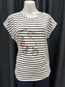 Stripe Tee with Bike graphic - Black & White