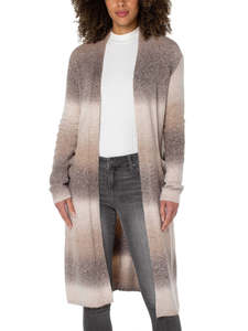 Jackets: LIVERPOOL LONG LINE OPEN FRONT CARDIGAN - CAFE OMBRE