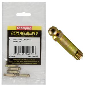 Champion 1/4in UNF (Sae) x 1-1/4in Str. Grease Nip. 6pk