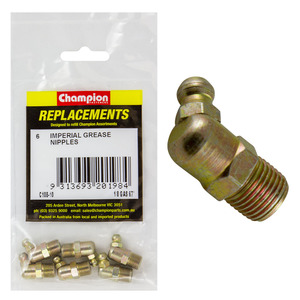 Products: Champion 1/8in BSP (Gas) 67.5-Deg. Grease Nipple 6pk