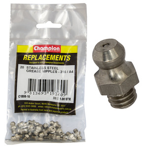 Champion Grease Nipple Stainless M6 x 1.00 Str 316/A4 20pk