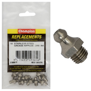 Champion Grease Nipple Stainless M8 x 1.00 Str 316/A4 10pk