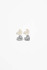 Earrings: Earrings | Heart Stud Set | Leopard