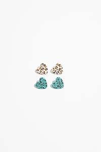 Earrings | Heart Stud Set | Turquoise Leopard