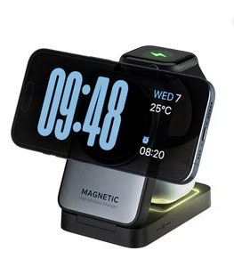 Charger: Foldable 3 In 1 Magnetic Wireless Charger Stand For Magsafe iPhone 17 16 15 14 13 12 Apple Watch 2-8 Airpods Pro Fast Charging Station