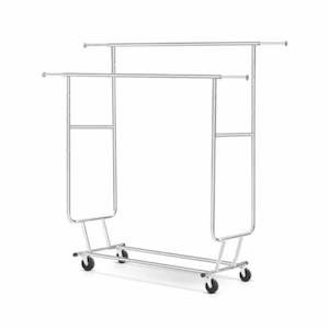 Stands Other Equipment: Chrome Double Rail Clothing Rack On Wheels
