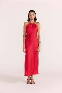 Size S: Amana Halter Bias Dress-Red
