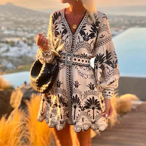 Summer Collection: Loose V Neck Printed Dress With Matching Belt