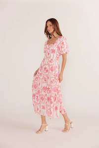 Summer Collection: Mink Pink - Bria Puff Sleeve Midi Dress - Summer Postcard Print