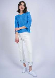 Hampton Twill Flare Trousers With Confetti Embroidered Hem - Ivory