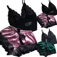 Size Small: 2PCS Women's Lace Sleepwear - Green