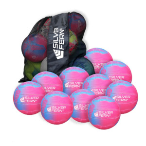 Silver Fern Falcon Match Netballs Pack of 10 With  Carry Bag Pink/Blue