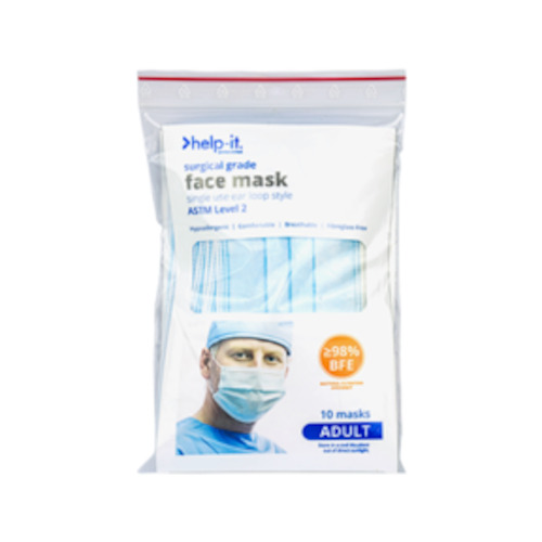 Covid 19 Ppe Disposal Equipment: Surgical Face Masks | Help It 4 Ply Ear Loop Masks - 10 Masks | 10 Packs