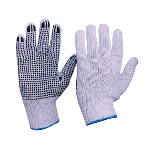 Cotton Gloves: Esko | Knitted Polycotton Gloves with Dots | 12 Pairs