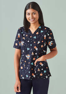 Filters: Bizcare | Womens Printed Space Party Scrub Top | CST148LS