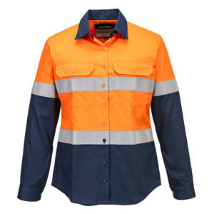 Hi Vis Shirts T Shirts Singlets: Bizflame FR Women's Shirt Orange/Navy - FR725