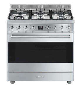 SMEG 90CM STAINLESS STEEL FREESTANDING OVEN WITH GAS TOP