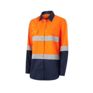 Shirts Polos: K44221 King Gee Womens Vented Spliced Drill Long Sleeve Shirt with Tape