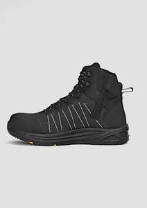 Work Boots: ZFL502 SYZMIK UltraLite Mid Zip Black Reflective Safety Boot in Black