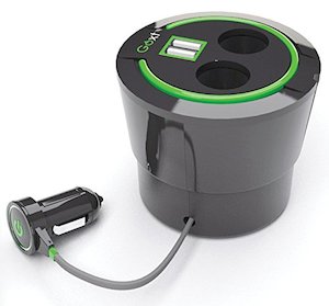GOXT Cup Holder Car Charger with Dual USB & Dual Socket Ports