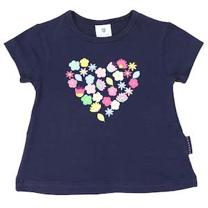 Flower Heart Print Top-Navy