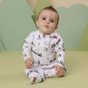 Baby Bodysuits: Trains Organic Snuggle Sleepsuit Zip Footie