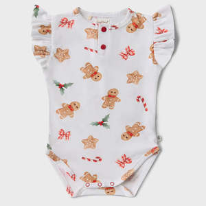 Gingerbread Short Sleeve Bodysuit with Frill