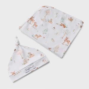 Blankets: Woodland Tales Organic Jersey Wrap & Beanie Set