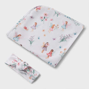 Blankets: Fairy Garden Organic Jersey Wrap & Topknot Set