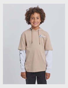 Tops Tees: Logo Over Tee Long Sleeve - Tan